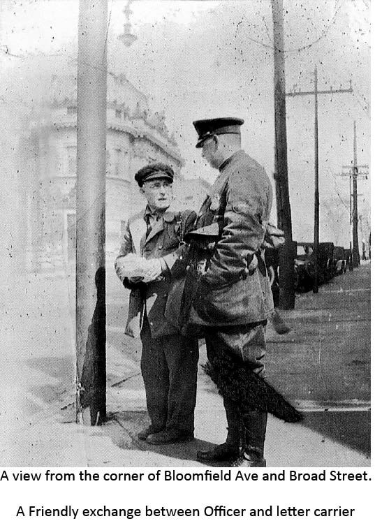 View from Bloomfield Avenue and Broad Street with an officer and letter carrier